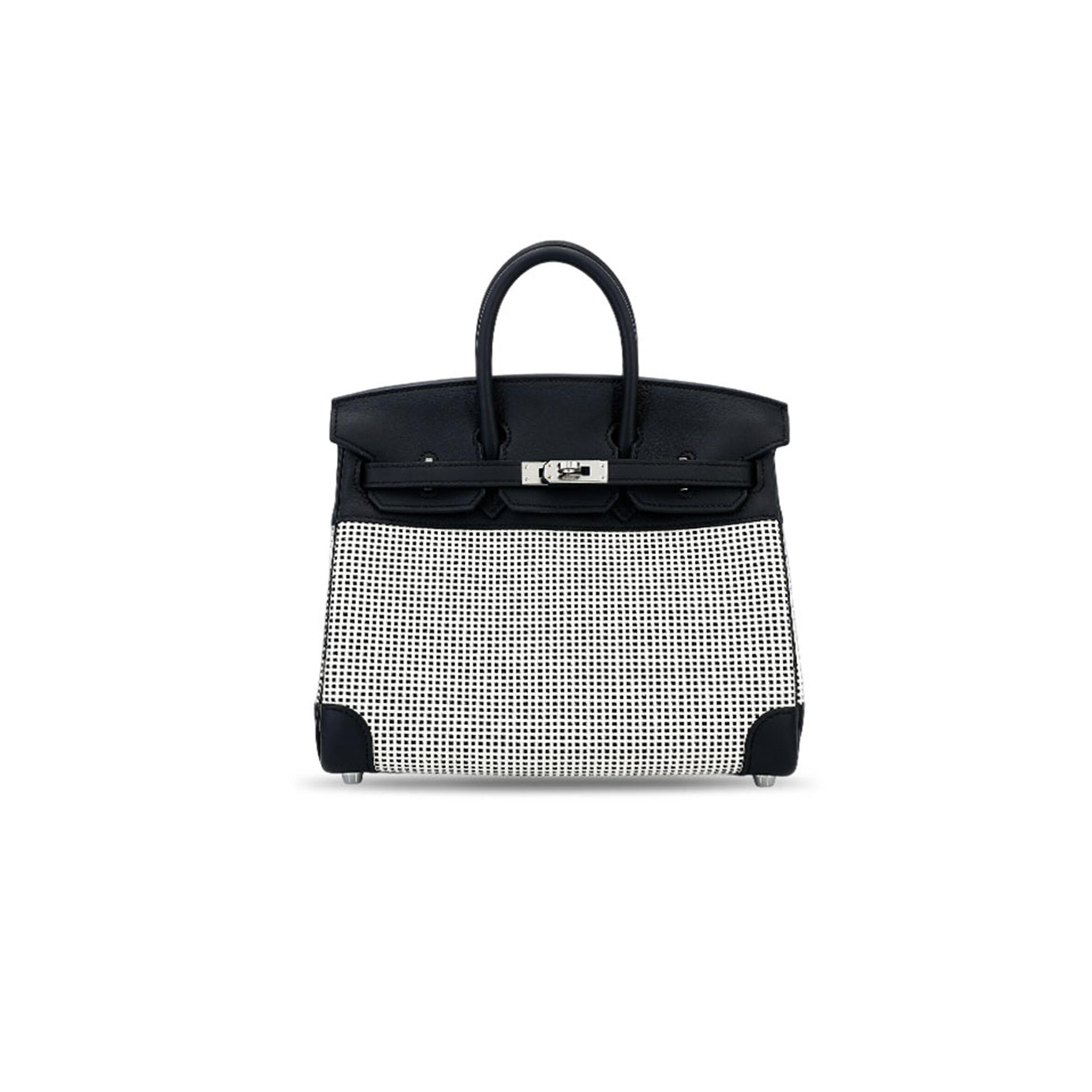 H**mes MASTER QUADRILLE BIRKIN 30 BLACK SWIFT AND ECRU TOILE PALLADIUM HARDWARE (30*23*15cm)